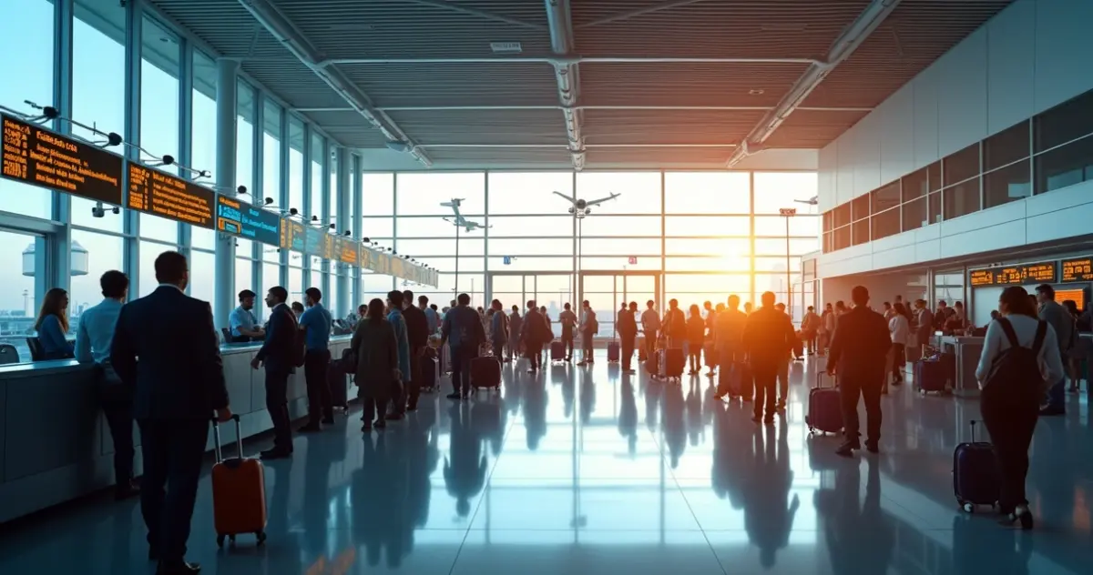 Aeroporto movimentado em feriado nacional