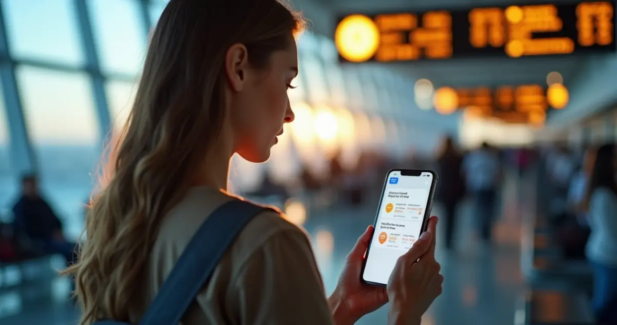 Pessoa olhando notificação de viagem em smartphone