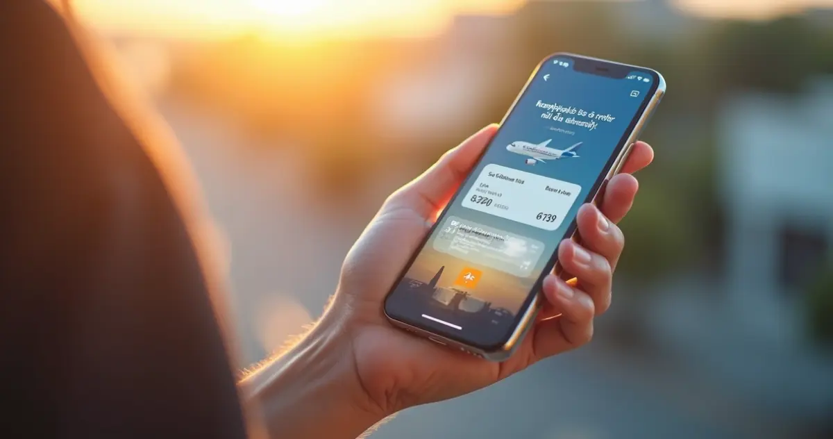 Celular recebendo alerta de oferta barata de passagem aérea