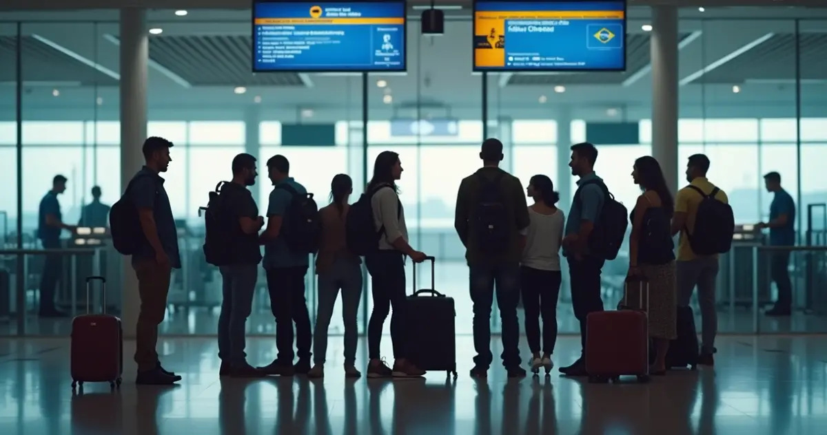 Brasileiros na fila de imigração do aeroporto