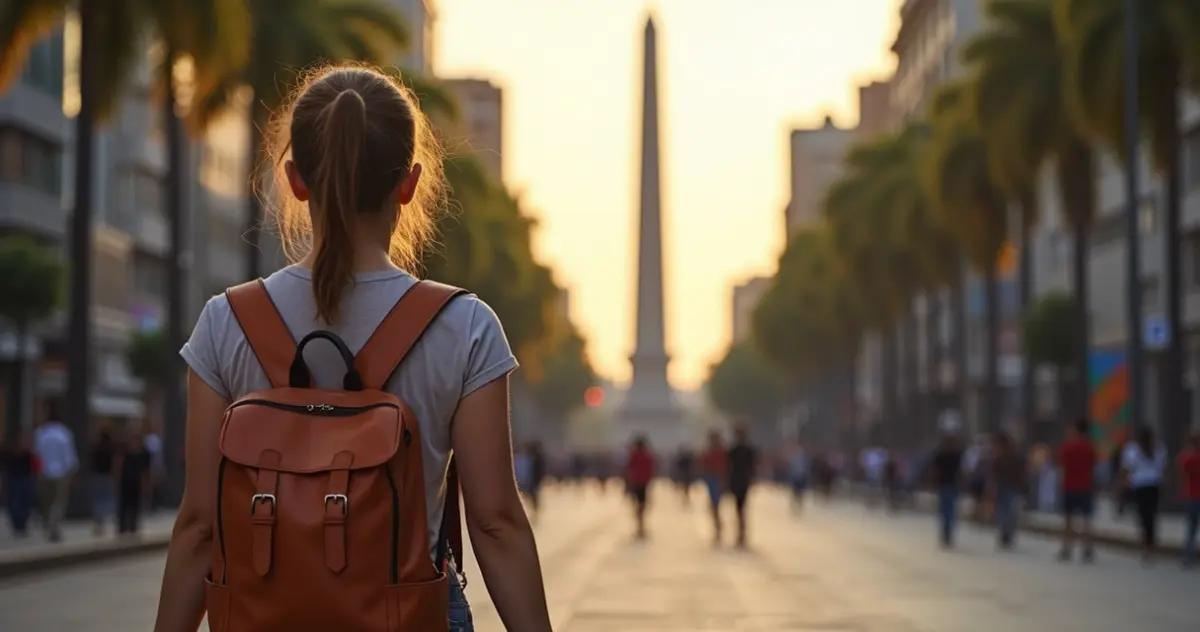 Mochileira caminhando pelas ruas de Buenos Aires