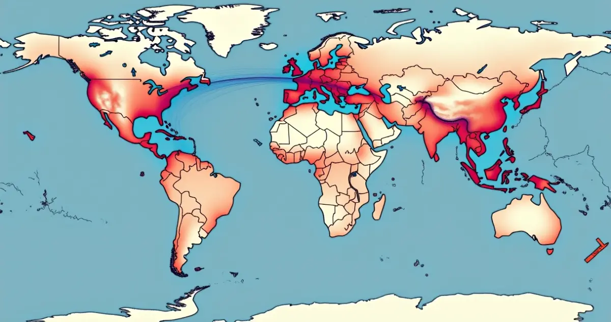 Mapa de rotas aéreas com desvios no Oriente Médio.