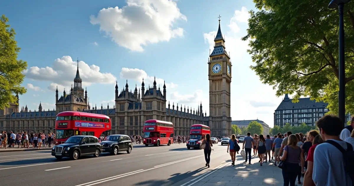 Turistas em frente à torre do Parlamento em Londres